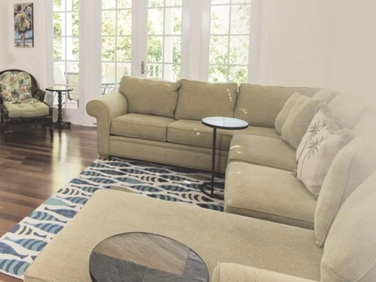 Elegant seating area with patterned rug